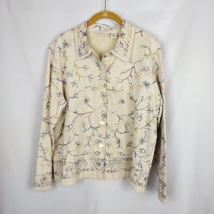 Appleseed’s Women’s Linen blend Shirt Blazer Size M embroidery stitched oatmeal